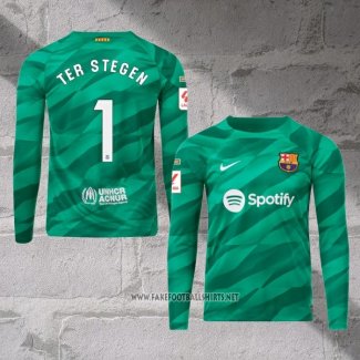 Barcelona Player Ter Stegen Goalkeeper Shirt Long Sleeve 2023-2024 Green