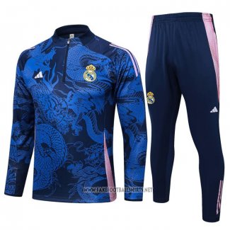 Sweatshirt Tracksuit Real Madrid Dragon Kid 2024-2025 Blue