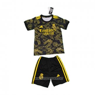 Real Madrid Dragon Shirt Kid 2024-2025 Black Gold