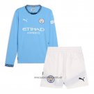 Manchester City Home Shirt Kid Long Sleeve 2024-2025